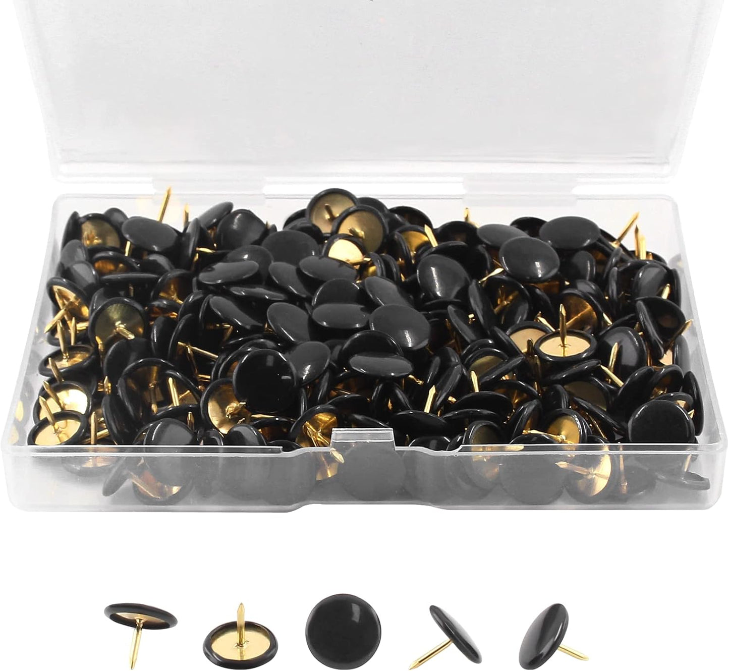Piutouyar 300Pcs Black Decorative Flat Push Pin, Plastic Roundness Head Thumbtack, Black Thumb Tacks for Wall, Map, Cork Board, 3/8 Inch