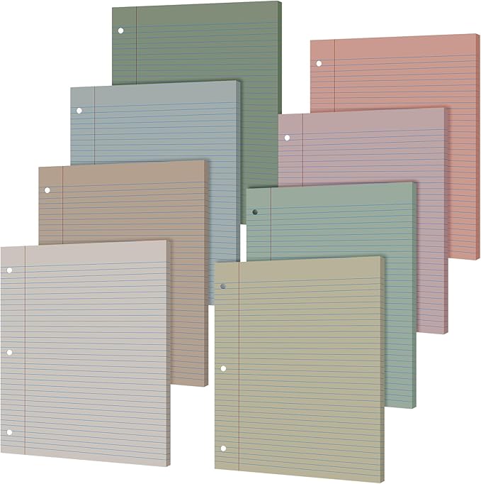 PerKoop 400 Sheets Colored Loose Leaf Paper 8.5" x 11" college ruled Lined 3 Hole Punched notebook Filler Paper for 3 Ring Binders Office School Supplies (Morandi Colors)
