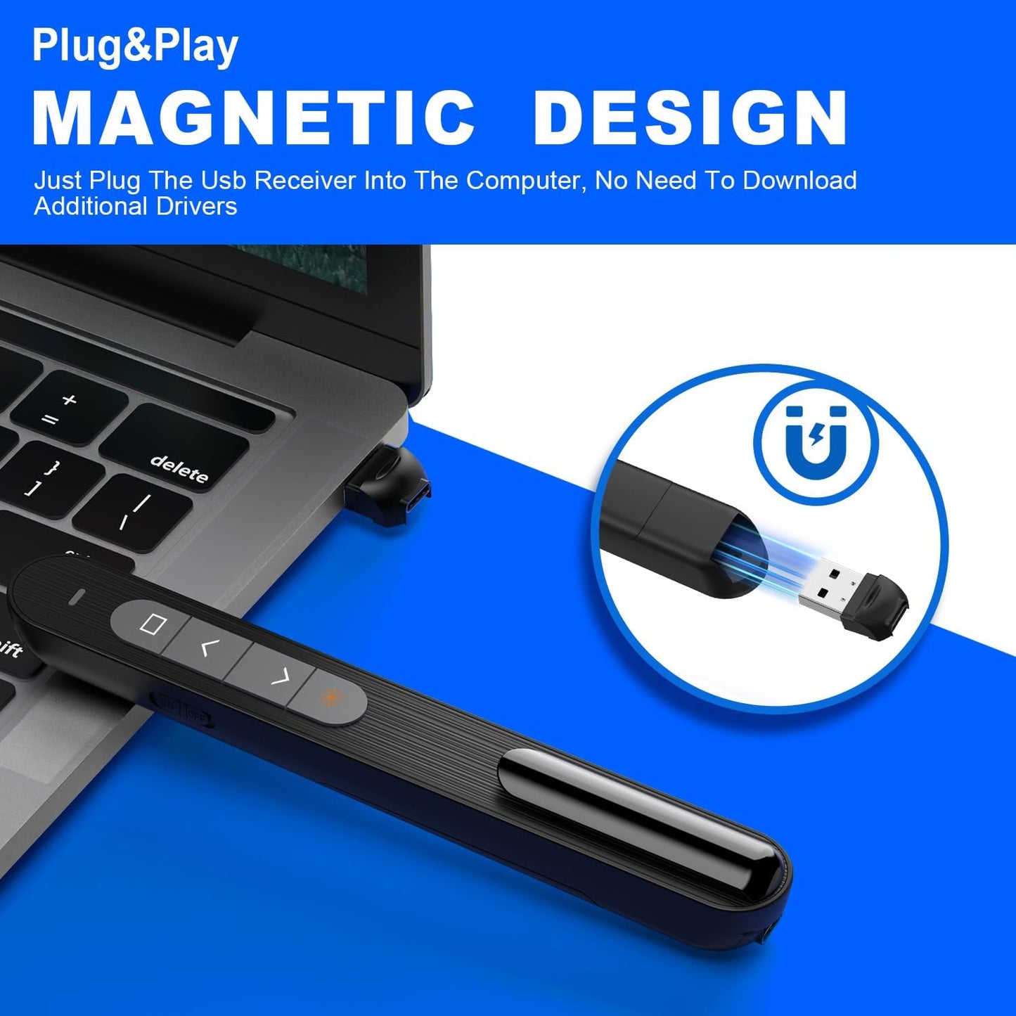 QUI Presentation Clicker for PowerPoint, RF 2.4GHz USB C Wireless Presenter Remote with Volume Control, PowerPoint Clicker Slide Advancer for Mac, Windows, Laptop, Keynote