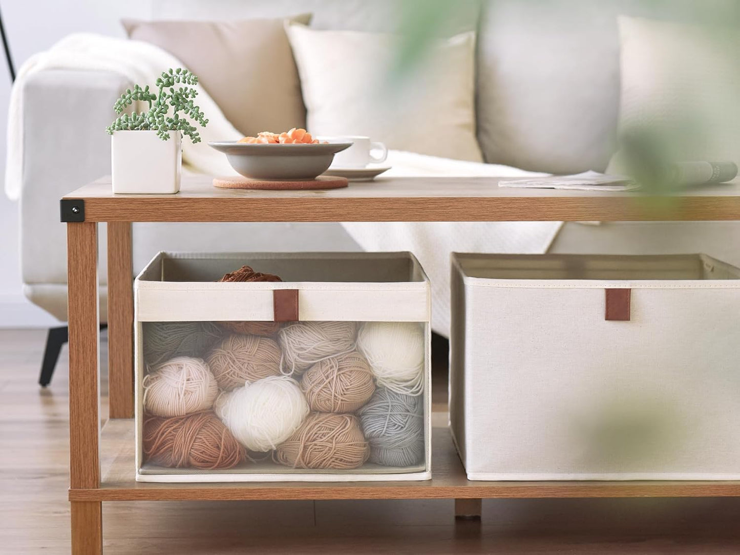 StorageWorks Closet Storage Bins, Extra Large Storage Baskets with Clear Window and Handles, Foldable Fabric Organizer for Clothes, Shelves, Beige, 3 Pack