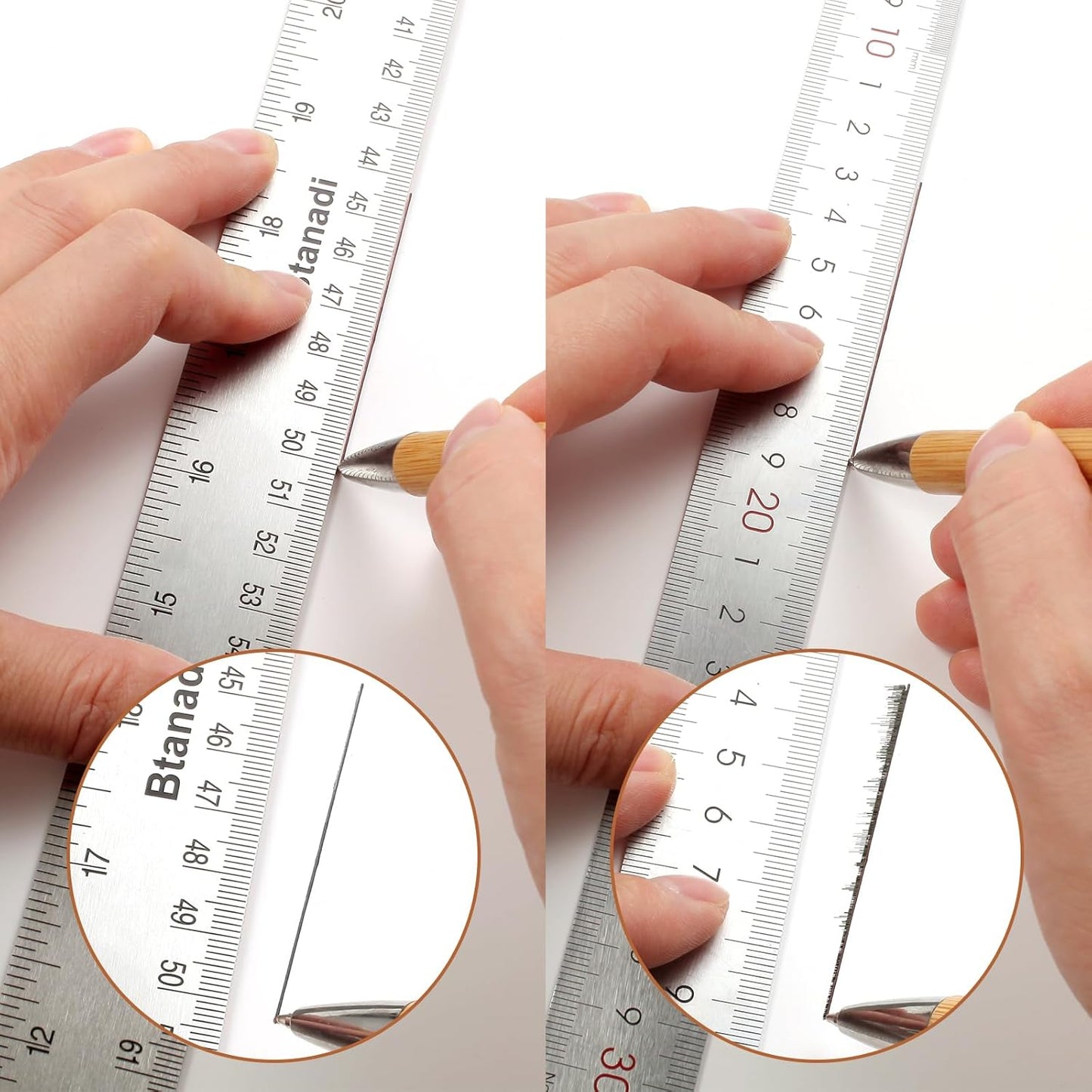 36 Inch Metal Ruler, Stainless Steel Straight Edge Ruler with Cork Backing, Non-Slip Imperial & Metric Measuring Tool for School, Office, Woodworking, Drafting
