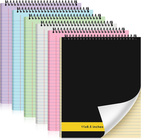 6 Pcs Legal Pad Top Spiral Bound Notebook 70 Sheets Wirebound Notepad Double Sided Ruled Memo Steno Pad with Stiff Back Cover for Business(8.5 x 11 Inches,No Holes,6 Colors)