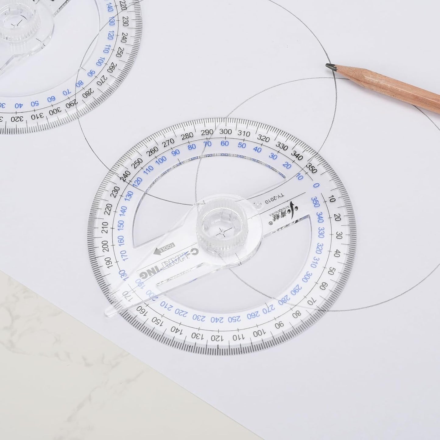 360° Protractor Set (20-Pack) – Clear Plastic Math Protractors for Geometry, Drafting & Angle Measurement – 4-Inch Swing Arm Protractor Ruler for Students, Engineers & Artists