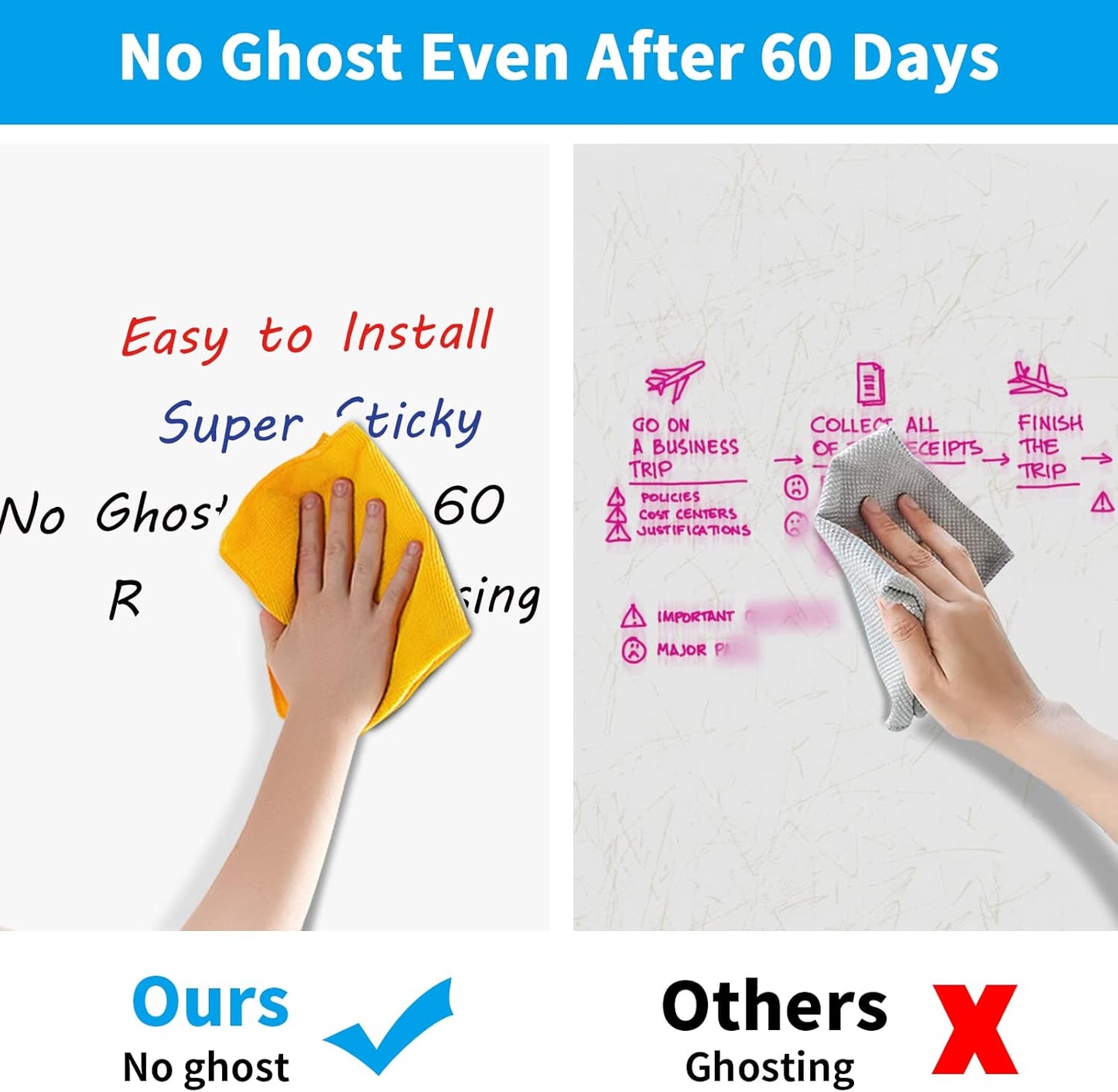 AFMAT Whiteboard Wallpaper, 6x4ft Dry Erase Contact Paper, Large Peel and Stick White Board Contact Paper, Stain-Proof & Super Sticky, No Ghost After 60 Days, Dry Erase Whiteboard Sticker for Wall