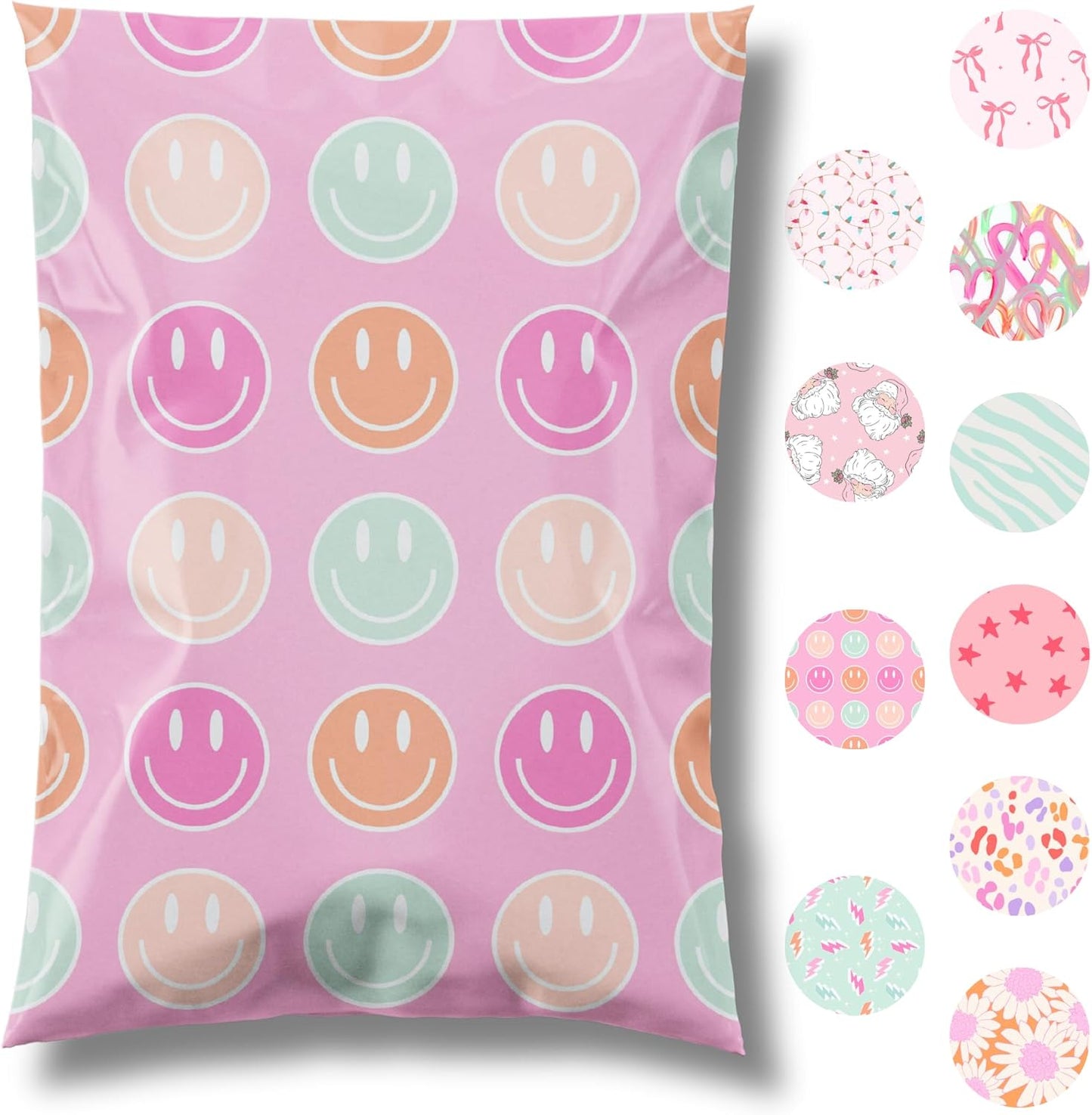 6x9 Designer Poly Mailer 100 Pack Heavy Duty Waterproof Self Seal Shipping Bags for Small Business Large Mailing Envelopes Bulk Tear Resistant Cute Packaging Smiley Face