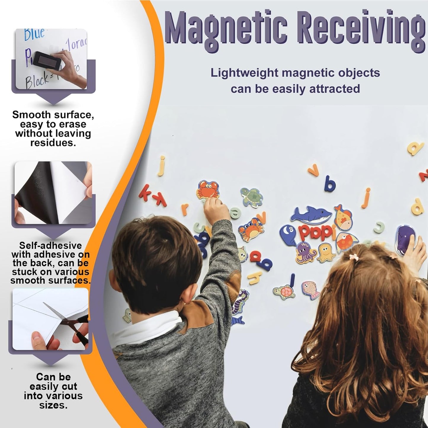 Large Magnetic Whiteboard Sticker Dry Erase Board for Wall - Adhesive Backing & No Ghosting 72" x 40" Dry Erase Board for Classroom Office Home Include Starter Kit