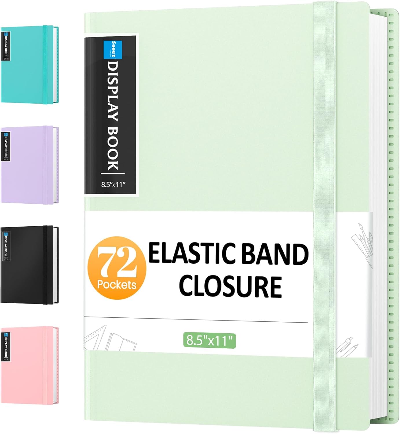 Sooez 72 Pocket Binder with Plastic Sleeves & Elastic Band, Large Capacity 8.5x11 Presentation Book Display 144 Pages, Art Portfolio Document Folder with Clear Sheet Protectors for Office School