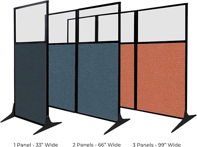 Versare Workstation Partition | Portable Wall Divider | Modern Office Cubicle | Free Standing Privacy Screen | Flexible Work Space | 99" x 70" W/Window, Ocean Fabric Panels