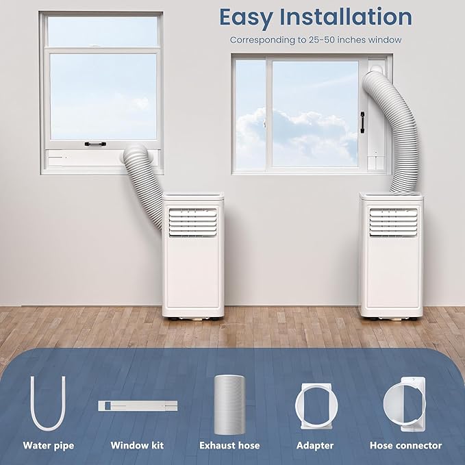 ZAFRO Portable Air Conditioners, 8000 BTU, 3 in 1 Portable AC Unit with Window Kits, Fan & Dehumidifier Modes, Cools up to 350 Sq.Ft, LED Display/Remote Control, 24H Timer for Living Room, Bedroom