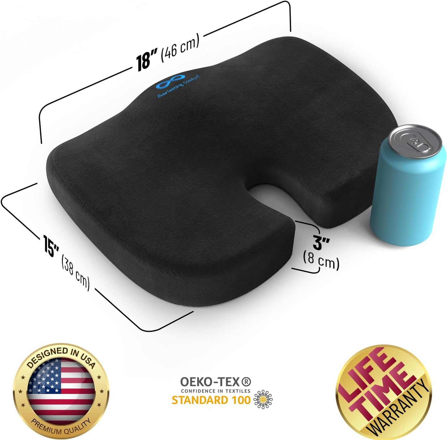 Everlasting Comfort Doctor Recommended Memory Foam Seat Cushion for Office Chairs & Car Seat - Ergonomic Office Desk Accessories for Tailbone Pain Relief, Sciatica & Back Support