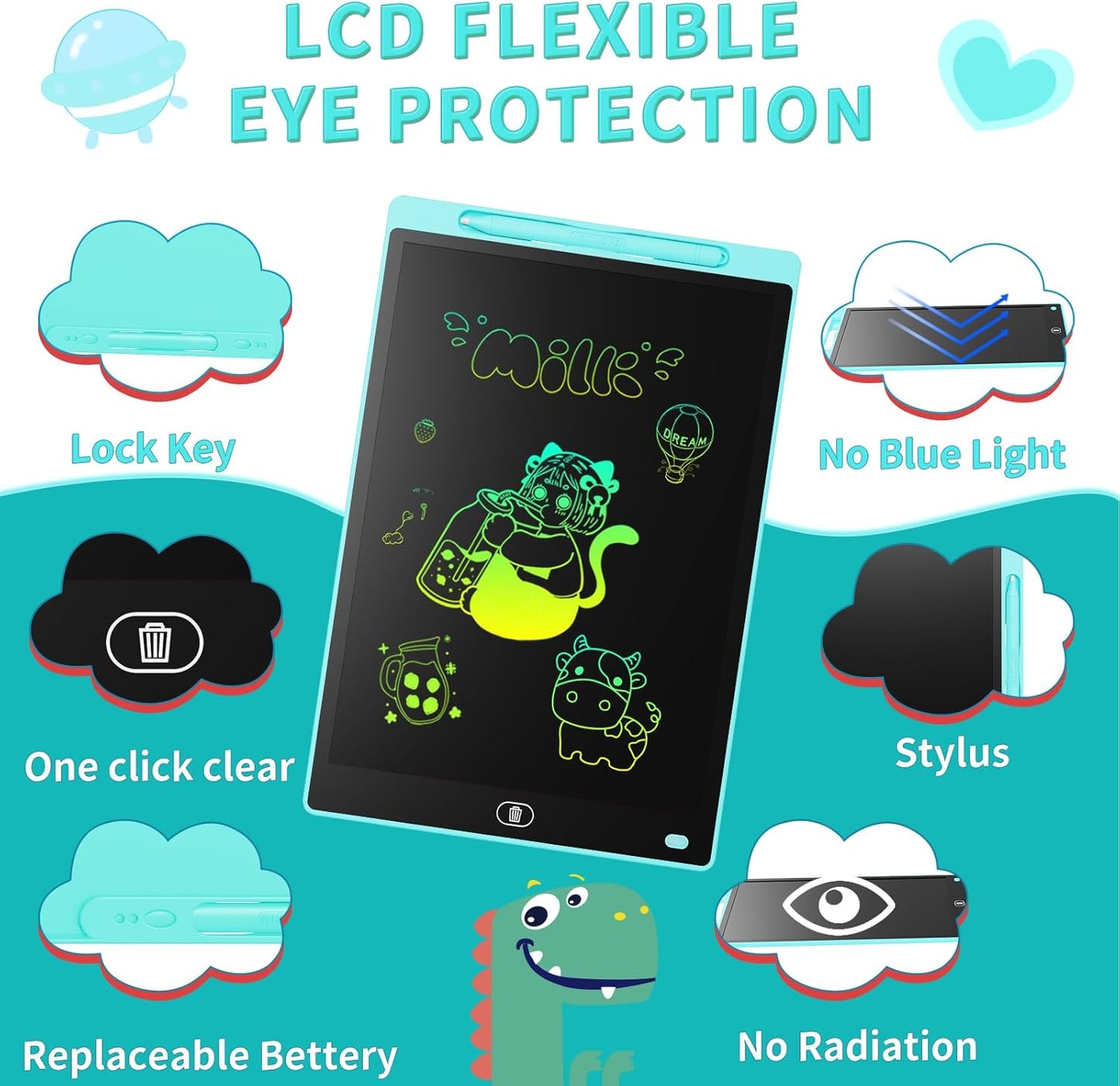 [2 Pack] Genialba LCD Writing Tablet 12-Inch Colorful Doodle Board, Toddler Learning Educational Toys Gifts for 3-8 Years Old Girls and Boys, Electronic Drawing Pad for Kids (Pink&Blue)