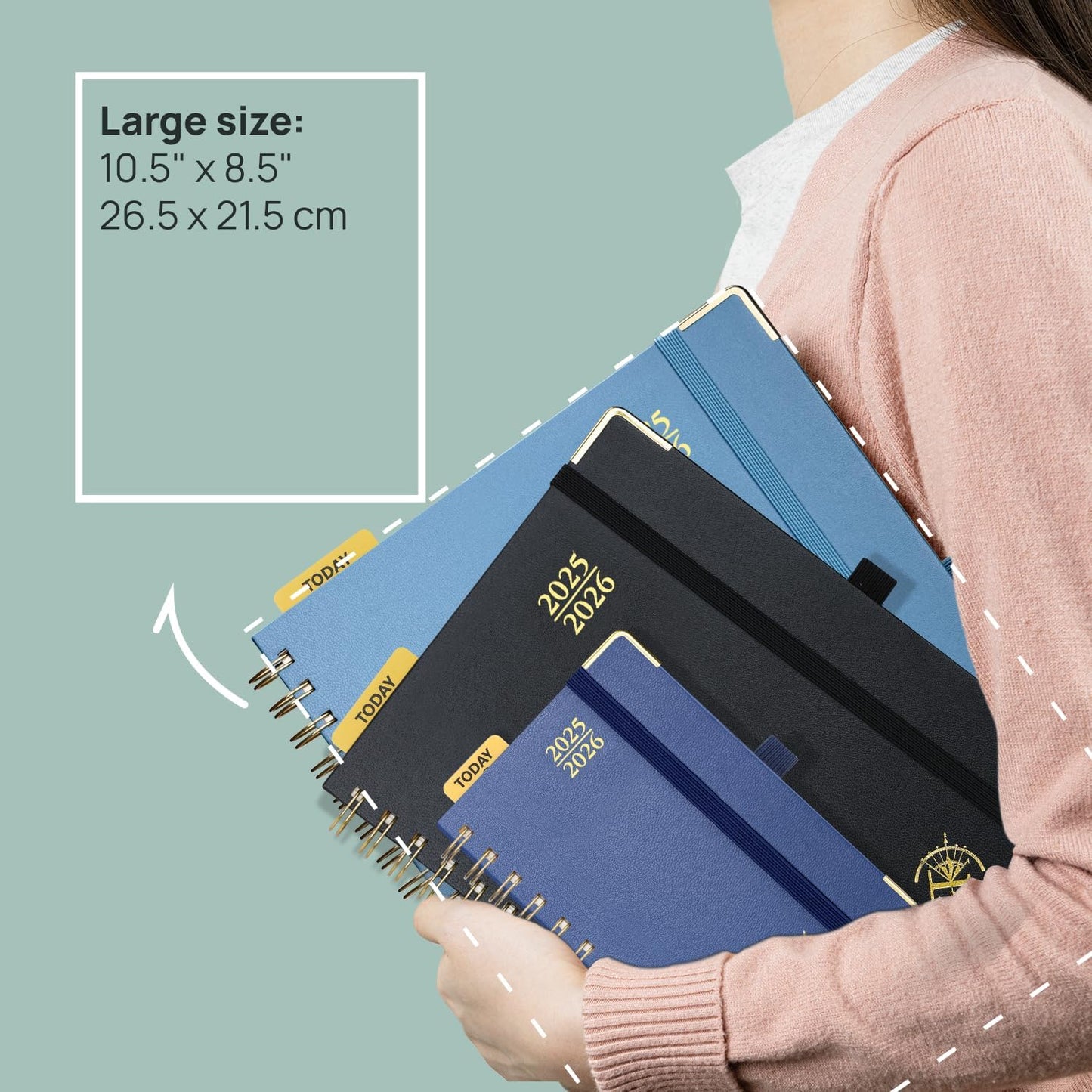 POPRUN Academic Planner 2025-2026 (July 2025-June 2026), Daily Weekly and Monthly Appointment Book (Wirebound Hard Cover - 10'' x 8'') with Hourly Time Slots, Tabs, 100 GSM - Pacific Green