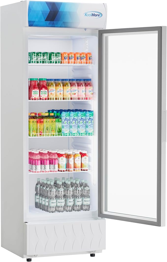 KoolMore KM-MDR-1GD-12CWH 24 in. One-Door Commercial Merchandiser Refrigerator in White,12 cu. ft. ETL Listed for Safety and Sanitation