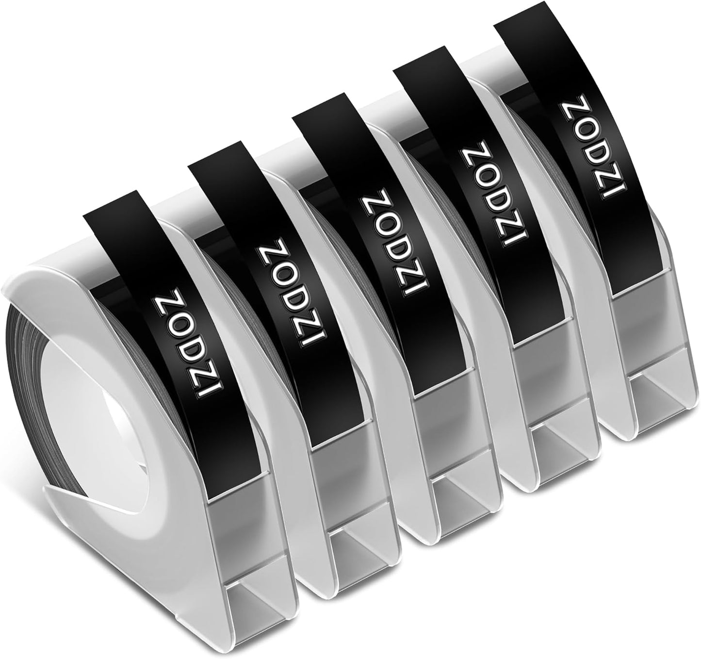 Zodzi Embossing Label Tapes Replacement for Dymo Label Maker Refills, 3/8 Inch 3D Plastic Label Maker Tape for Dymo Organizer Xpress Tape 1540 1550 1570 Office Mate II 12965 12966 Embossed Labels