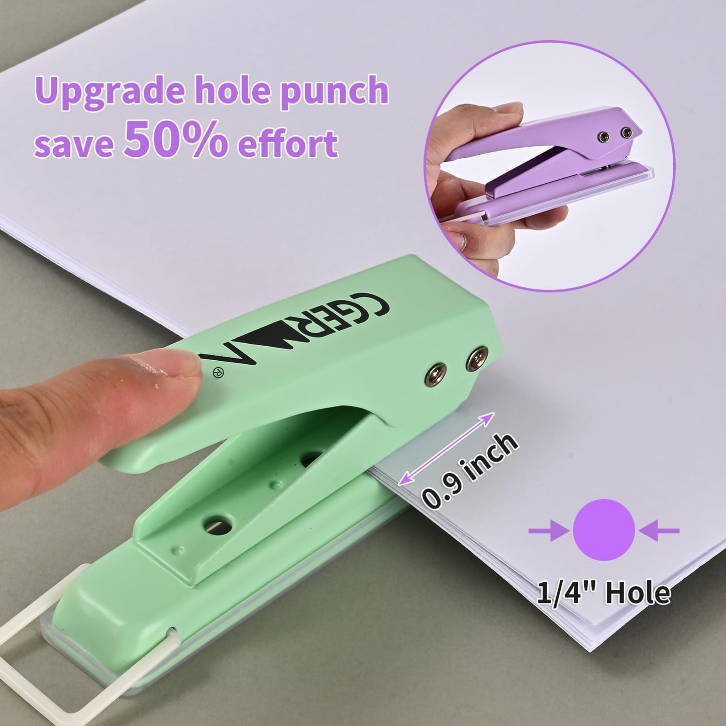 Single Hole Puncher, 3 Pack ， 1/4" Hole, 50% Labor Savings, Heavy Duty Metal Punch, 15 Sheet Capacity, for ID Cards, Chipboard, Art Project, Crafts Easy Punching,