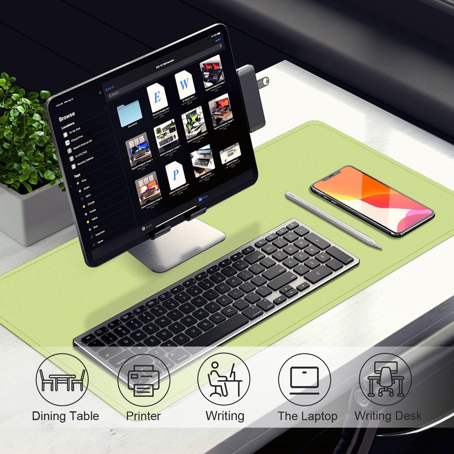 Matcha Green Leather Desk Pad Protector, 47.2'' x 23.6'', Suede Base Non-Slip Office Mat, Waterproof Writing Pad for Home and Office