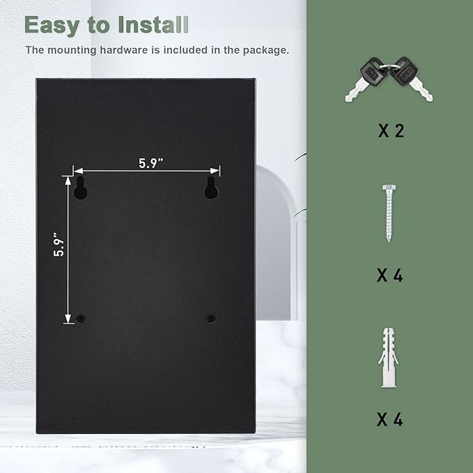 xydled Wall-Mount Mailbox,Heavy Duty Deposit Drop Box Suggestion Box, Locking Metal Key Drop Box with Key Lock, Cash Money Drop Box Safe Storage Box Postbox for Home&Business Use,16.3’’x10’’x4’’,Black