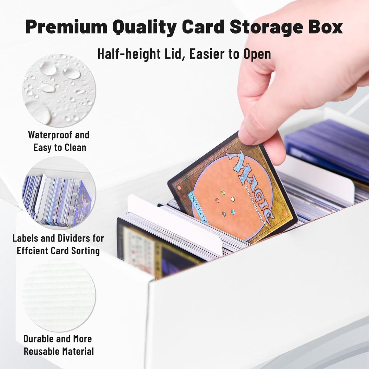 NUMINA 4 Pack 600 Card Storage Box Organizer for Trading Card Collection, Heavy Duty Sports Cardboard Box, Trading Gaming Cards Collection Box with Adjustable Dividers