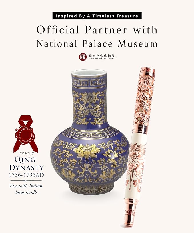 Luxury Fountain Pen Set With Stand - Museum Art Collections - Crafting Timeless Beauty - the Best Gift & Office Desk Decor, German SCHMIDT Fine Nib, Solid Metal & Marble Texture