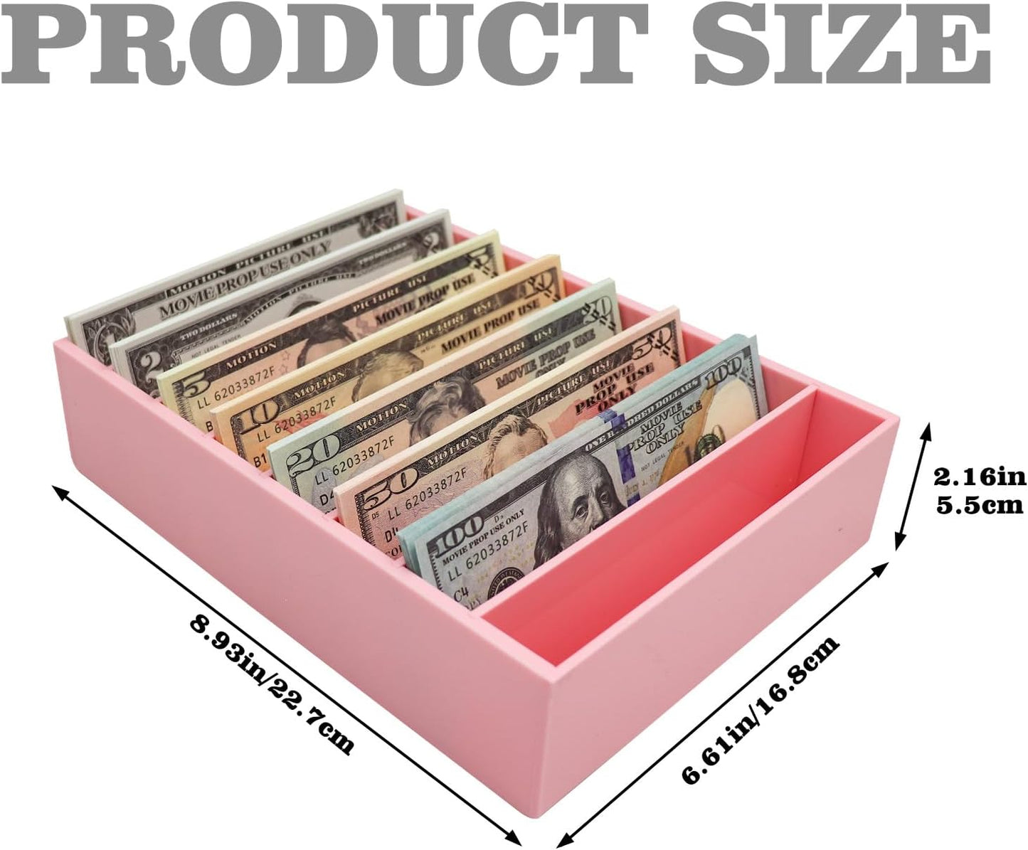 Money Organizer for Cash, 8 Compartment Pink Acrylic Money Holder, Cash Tray, Cash Box, Cash Organizer for Bills