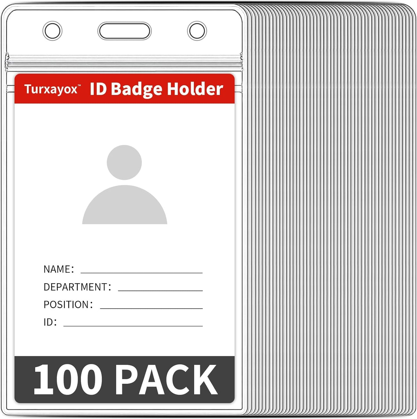 100 Pcs Clear ID Badge Holder, Vertical Plastic Name Tag Protector, Key Card Cover Sleeve, Work I'd Badge Badge Holders with Waterproof Resealable Zipper for Nurse Lanyard