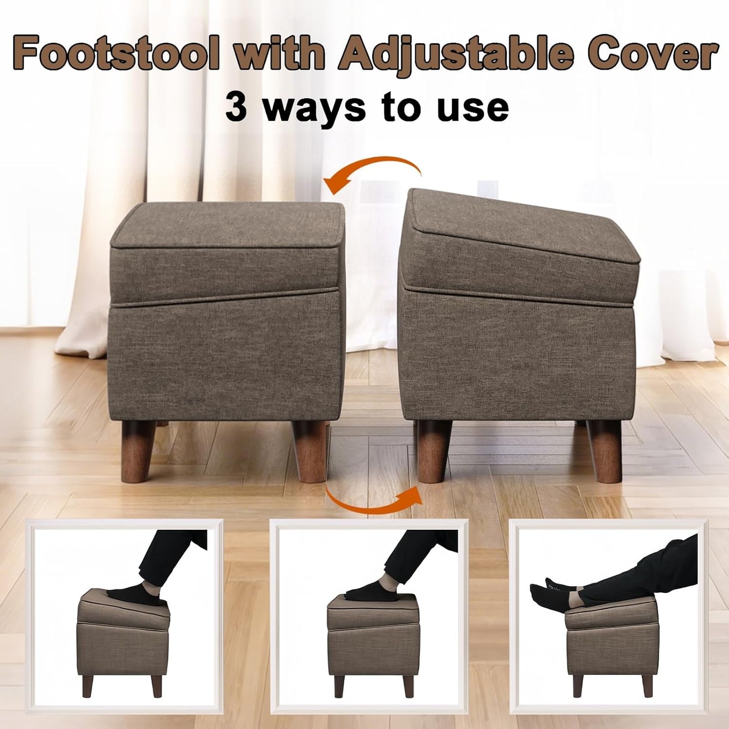 Foot Rests with Adjustable Cover, BOGO, Storage Ottoman Dorm, Footstool and Sitting Stool, Ottoman Foot Stool Set for Living Room, Bedroom, Dorm, Brown
