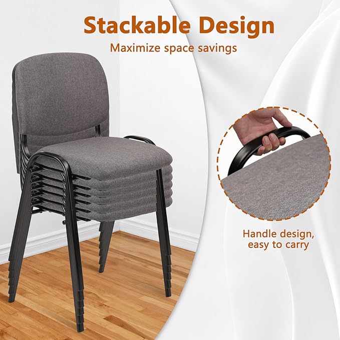 CLATINA Set of 10 Stackable Waiting Room Chairs, Armless No Wheels Reception Chair with Upholstered Seat, Guest Chairs for Conference, Breakroom, Lobby, Events, Church, School, Hall, Hotel (Grey)