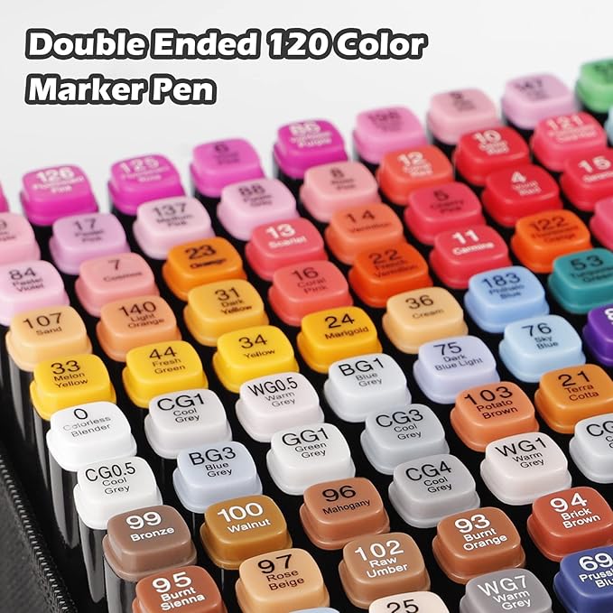 120 Colors Alcohol Markers Set, Dual Tips Blender Art Markers for Drawing, Permanent Sketch Marker for Kids adult coloring, Alcohol Based Marker, Adults Coloring and Artist Illustration.