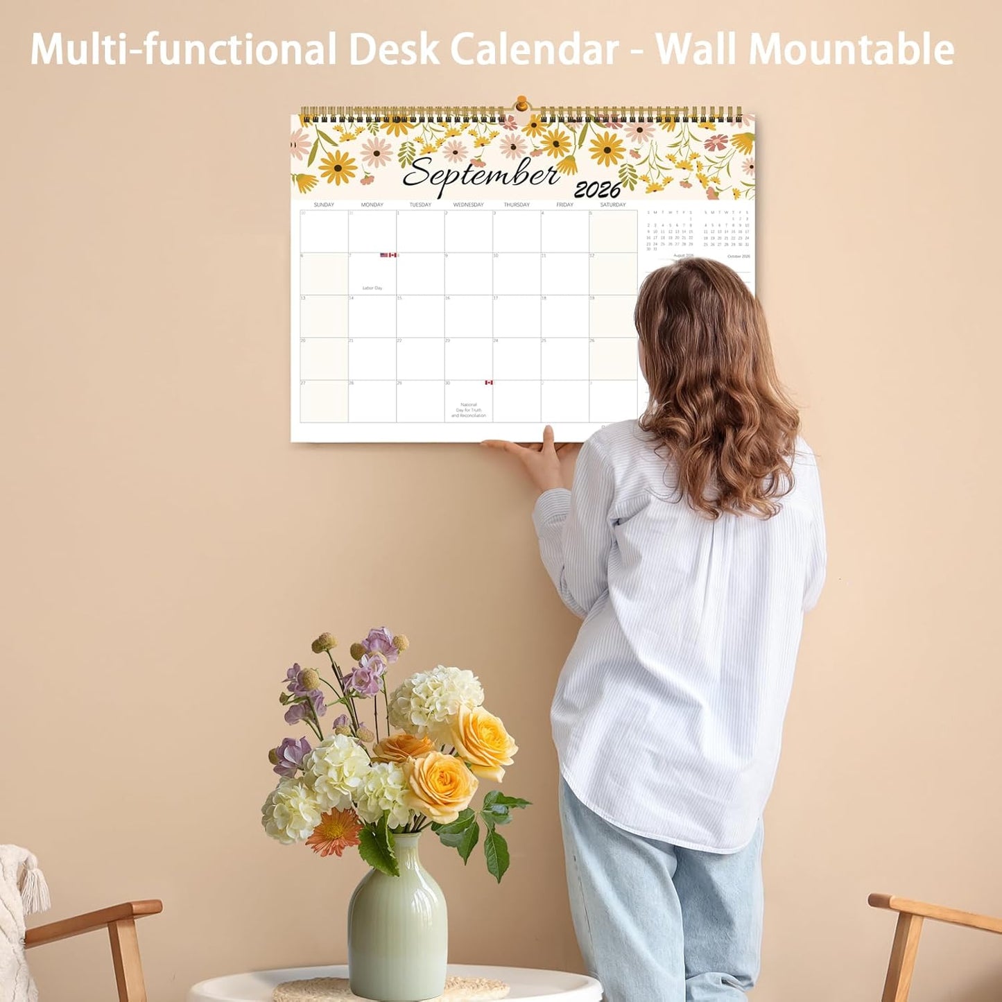 Calendar 2025-2026, Monthly Desk Calendar from July 2025 to December 2026, 17" x 12", Large Desktop Calendar Monthly, Perfect for Home or Office, Floral (Wall(17" x 12"))