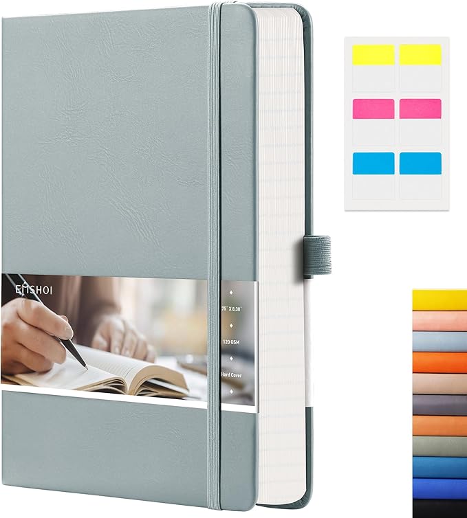 EMSHOI Graph Paper Notebook - 256 Pages A5 Graph Notebook/Journal, Hard Cover, 120gsm Thick Paper, Smooth PU Leather, Inner Pocket, 5.75'' × 8.38''-GrayBlue