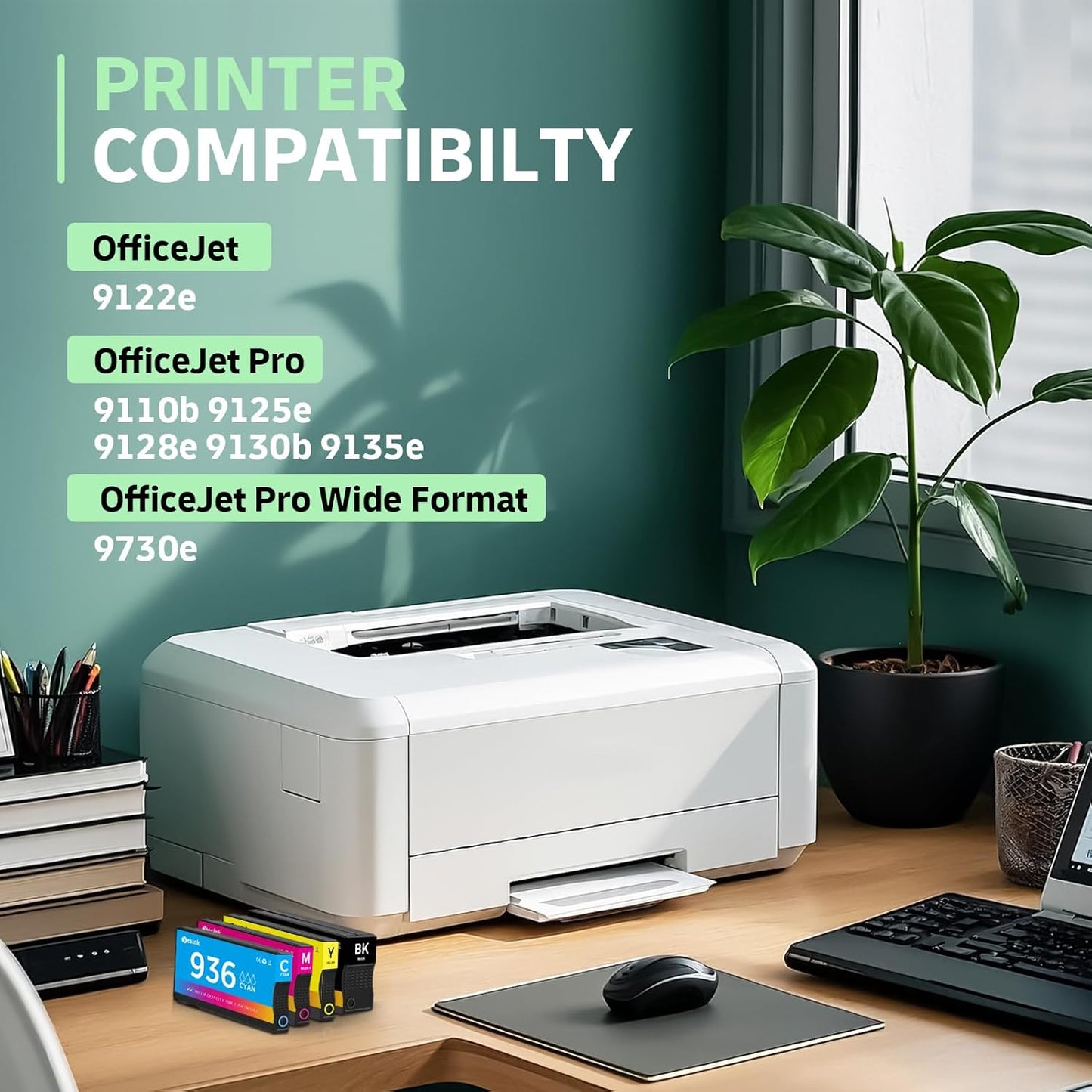 936 936e 936xl 936 XL Ink Cartridges Replacement for HP 936 936e 936 XL 936xl Ink Cartridges for HP Printers Combo Pack Works with OfficeJet 9120 OfficeJet Pro 9110 9120 9130 (4-Pack) (4)