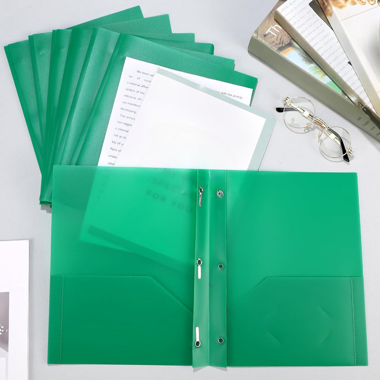 Patelai 48 Pcs Plastic Folders with 2 Pockets and 3 Prongs Home Folders with Card Slot Letter Size Heavy Duty Report Covers for Back to School(Green,Classic)