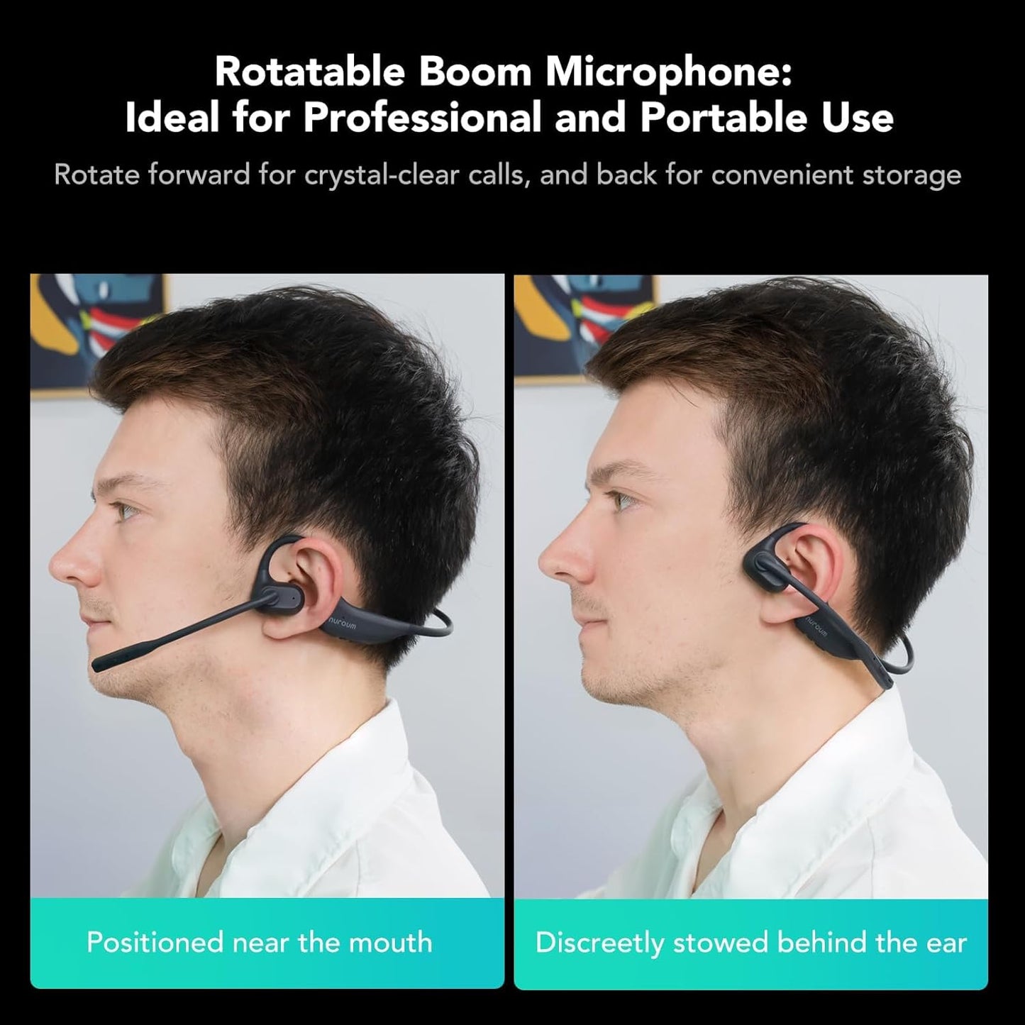 NUROUM OpenEar Pro Headphones with Mic, ENC Noise Cancelling Microphone, Bluetooth 5.3 Multi-Point Connection, Sweatproof Wireless Headset for Work, 15H Comfort for Driving, Office, Workout OW20B-C