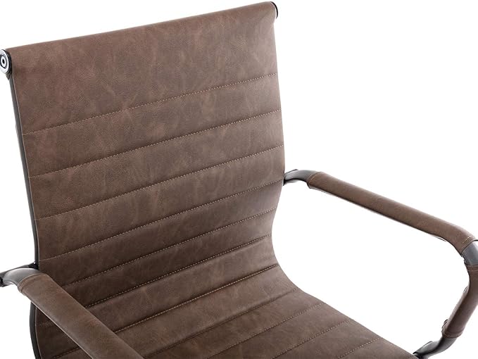 Office Desk Chair No Wheels Set of 6 PU Leather Computer Chairs Mid Back Guest Chairs for School Reception Conference Waiting Room, Vintage Brown