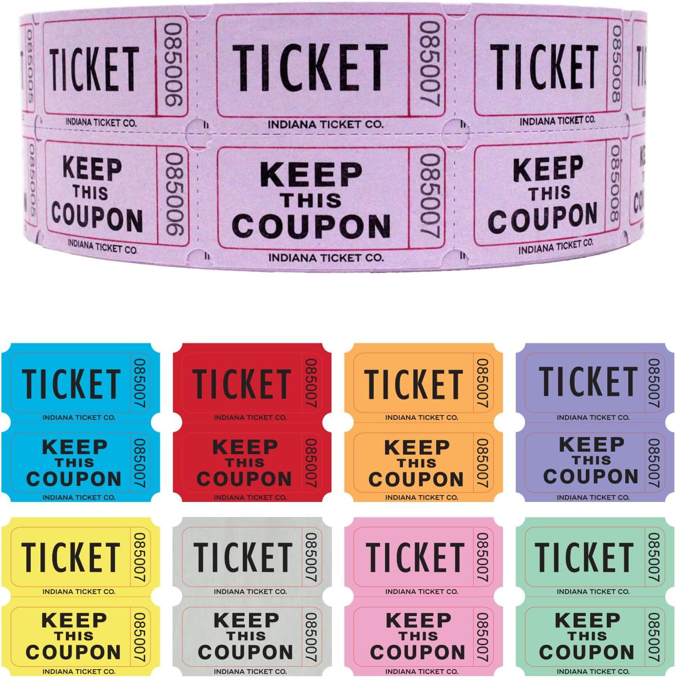 INDIANA TICKET CO. 2,000, Purple Raffle Tickets Double Roll, Premium Quality 50/50 Raffle Tickets, Tickets for Events, Carnivals, Door Prizes, Drinks and More