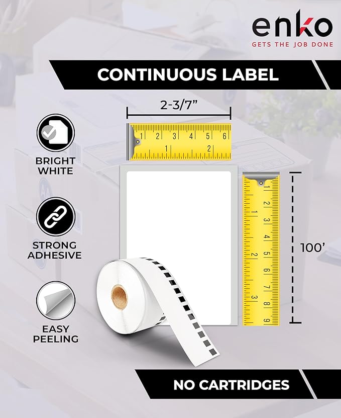 enKo - Compatible DK-2205 Continuous Adhesive Thermal Labels (2.4 Inch x 100 Feet) Compatible Labels for Brother Label Printer QL-820NWB QL-800 QL-810W - [12 Rolls, No Cartridge Frames]
