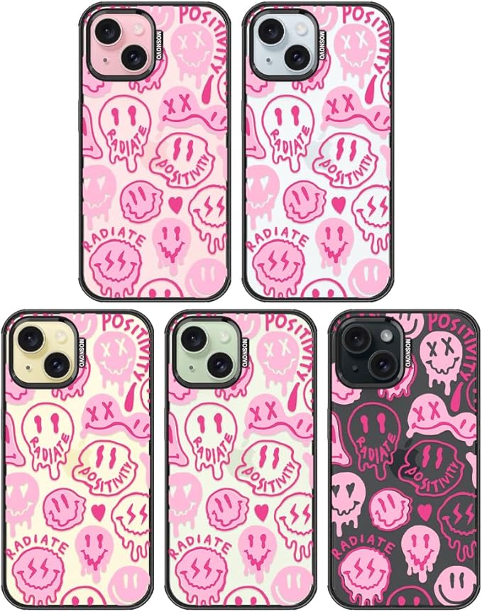 MOSNOVO Case for iPhone 15 Plus, [10ft 4X Military-Grade Drop Protection] Durable & Shockproof Phone Case Cover Design for iPhone 15 Plus / 14 Plus - Pink Dripping Smiles - Clear Black