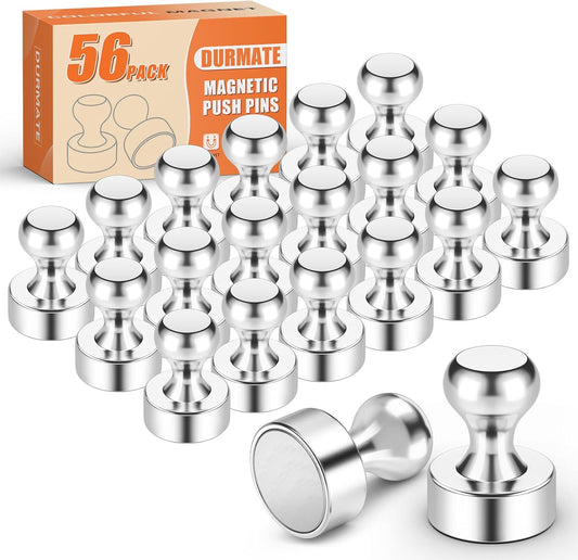 Strong Magnetic Push Pins, Small Whiteboard Magnets, Silver Kitchen Magnets for Refrigerator, 56 Pack Magnetic Clips Heavy Duty for Crafts, Office, Classroom, Gadgets, Desk Decor