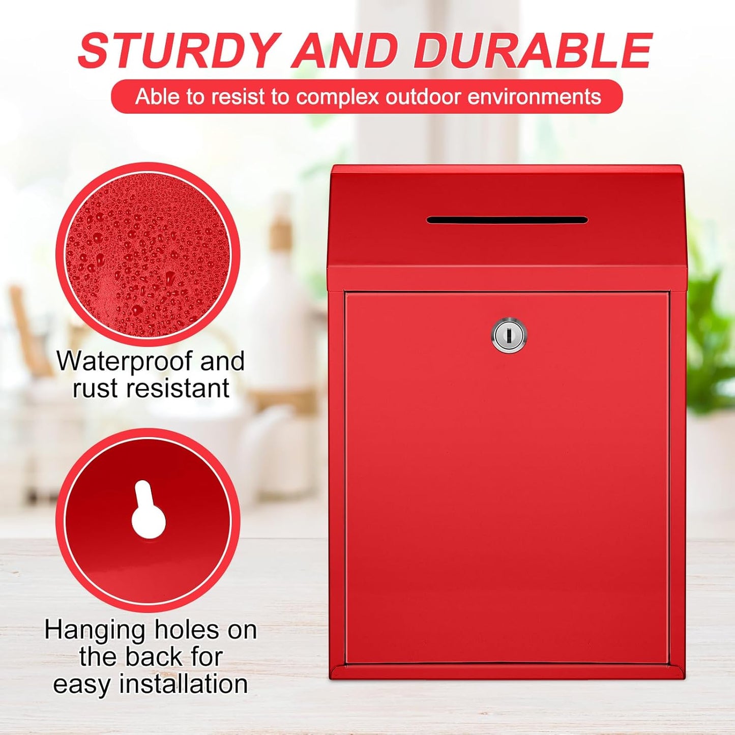 Metal Donation Cash Box Collection Safe Suggestion Box with Lock Wall Mounted Mailbox Delivery Ballot Container for Home Office Outdoor Door