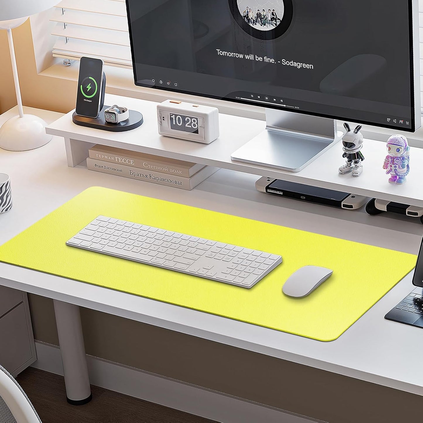 Boutilon Leather Desk Pad Protector,Non-Slip Mouse Pad,Laptop Desk Pad,Office Mouse Mat,Waterproof Leather Desk Blotter,Desk Writing Pad for Office and Home (S-Lemon,24"x 14")