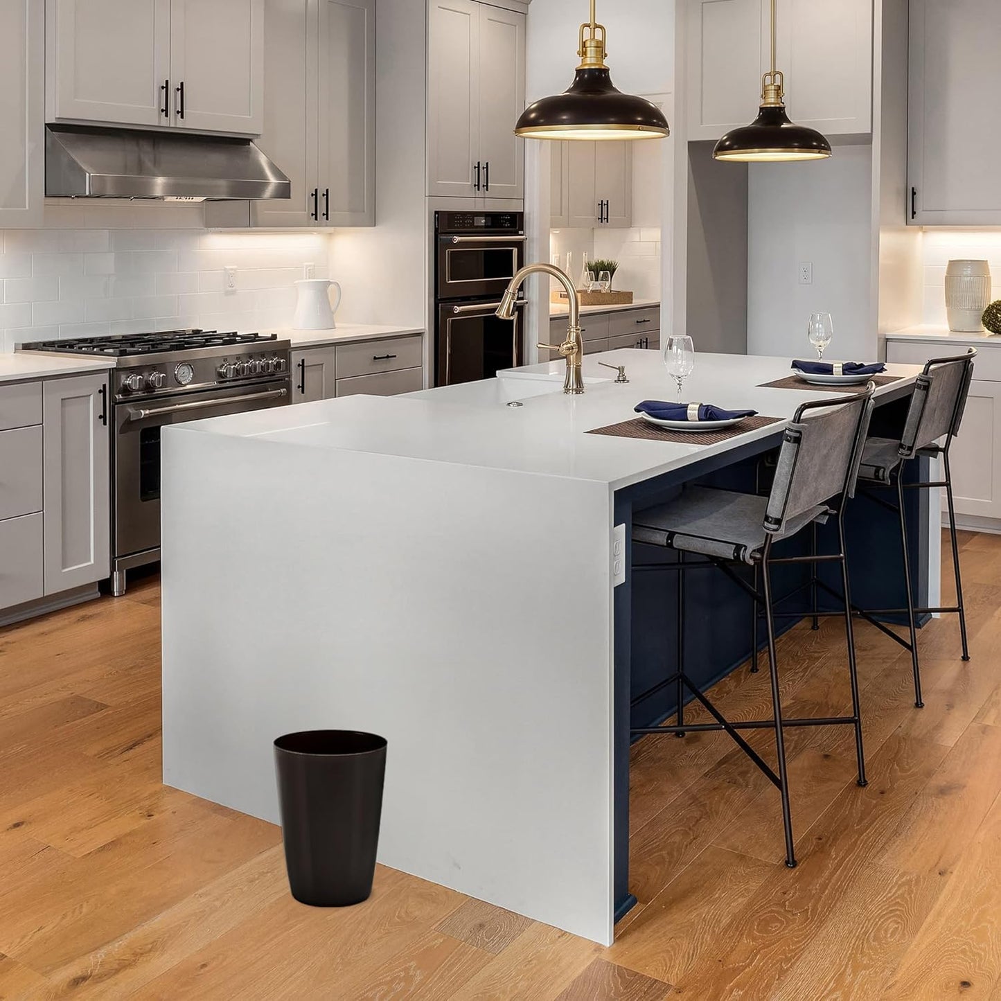 HOLDN’ STORAGE Small Trash Can - Set of 2 Open Top Waste Bin of 1.58 Gallon, Compact Waste Can Perfect for Bathroom, Kitchen, Office, Dorm - Durable Garbage Can - Metallic Brown