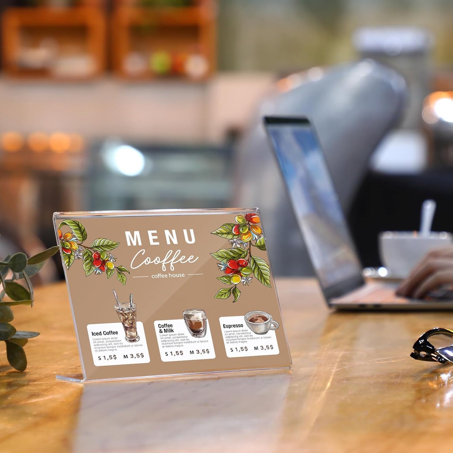 Vicenpal 100 Pcs 7x5 Inch Clear Acrylic Sign Holder Plastic L-shape Vertical Menu Stand, Picture Photo Frames, Table Paper Holder, Flyer Sign Display Stand for Restaurants, Store, Office, Wedding