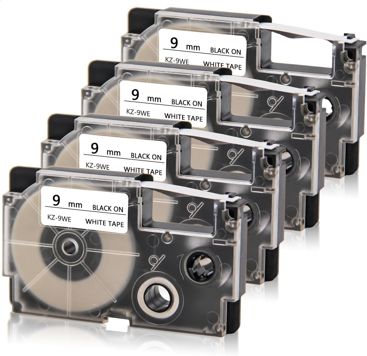 Absonic 4-Pack Compatible for Casio Label Maker Tape 9mm XR-9WE XR-9WE2S XR9WE2S 9mm Black on White Label It for KL-120 KL-60 KL-100 KL-750 KL750B KL-780 KL820 KL7000 KL7200 Label Maker, 3/8" x 26'