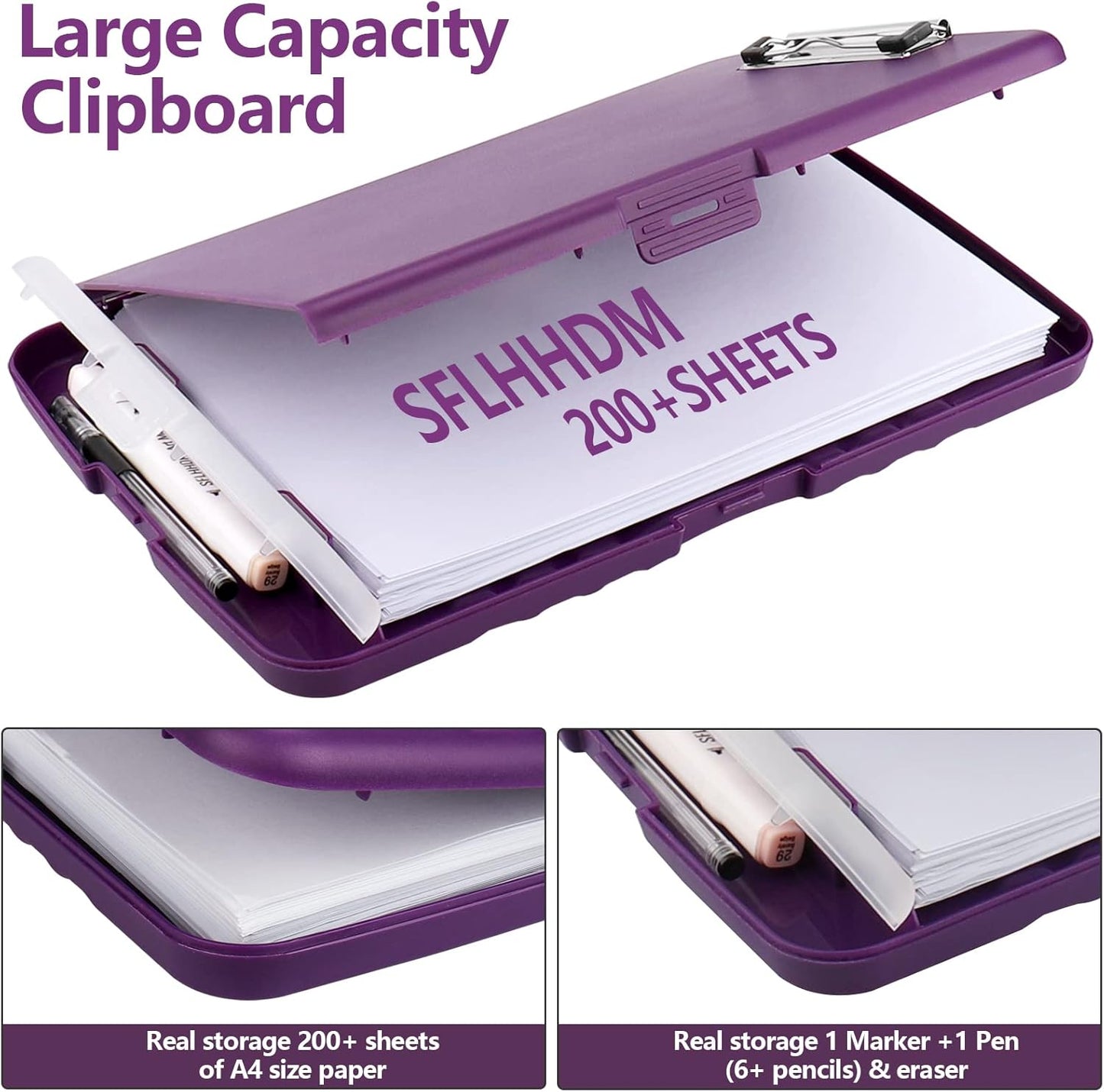 Clipboard with Storage,A4 Binder Clipboards with Pen Holder Nursing Clipboards,Clip Boards 8.5x11 with Storage-Side Open,Storage Clipboard with Low Profile Clip,Clip Board for Office Supplies-Purple