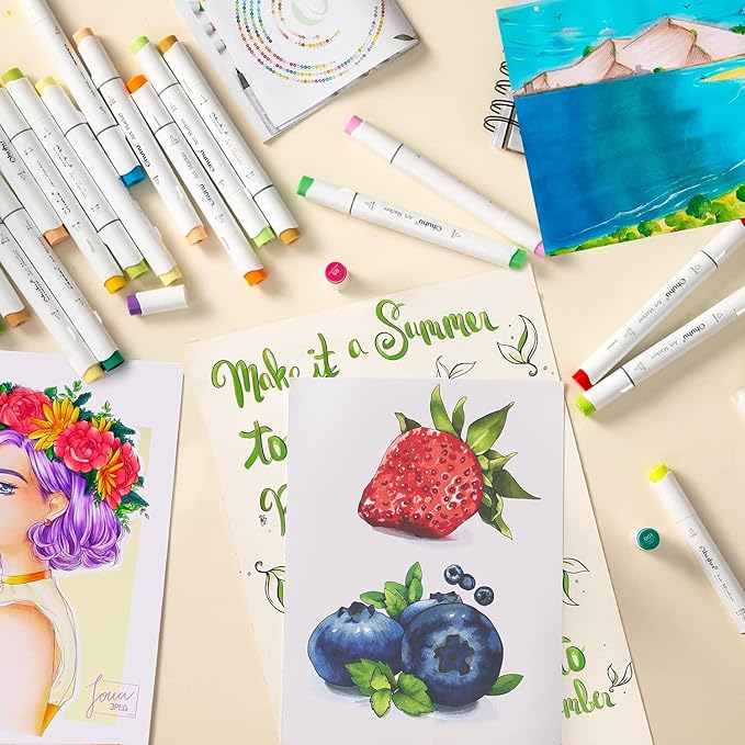 Ohuhu Alcohol Markers Brush Tip -Double Tipped Art Marker Set for Artist Adults Coloring Illustration - 120 Colors- Brush & Chisel Dual Tips- Honolulu of Ohuhu Markers- Refillable Alcohol-based Ink