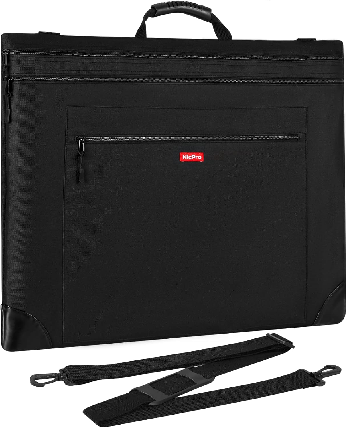 Nicpro Light Weight Art Portfolio Bag, 18x24 Black Art Canvas Portfolio Case with Detachable Shoulder Strap, Leather Corners, Carrying Storage Case for Artwork, Poster, Sketching, and Drawing