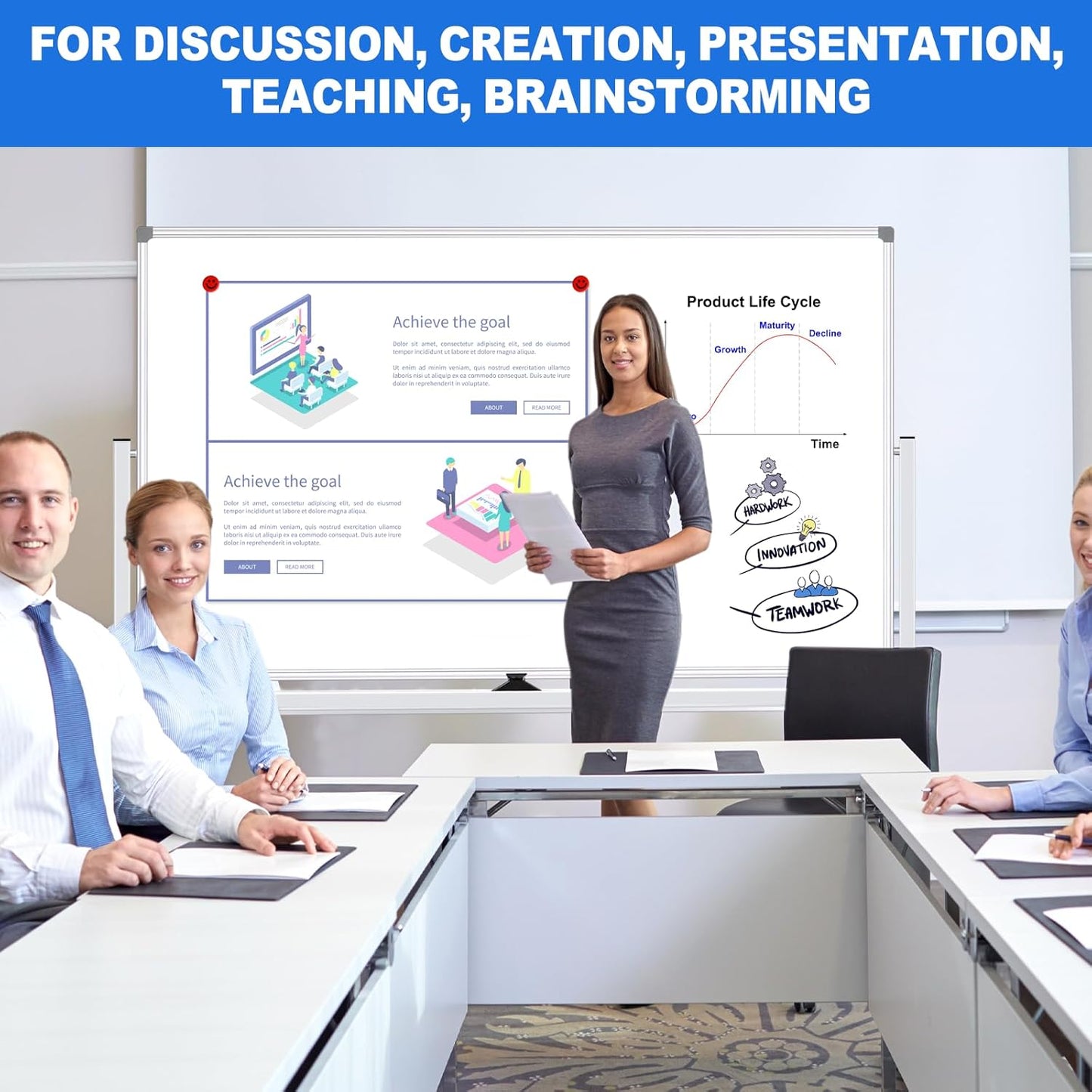 Magnetic White Board Dry Erase Whiteboard with Rolling Stand 72"x48" Double-Sided Mobile Large White Board on Wheels, Including 3 Magnetic Erasers, 7 Markers, 30 Magnets