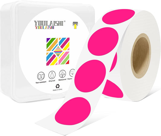 1 Inch Circle Dot Stickers 1000 PCS Color Coding Thermal Labels Dots Writable Printable Small Round Stickers for Office, Classroom, Inventory, Garage, Organizing Storage, Fluorescent Pink