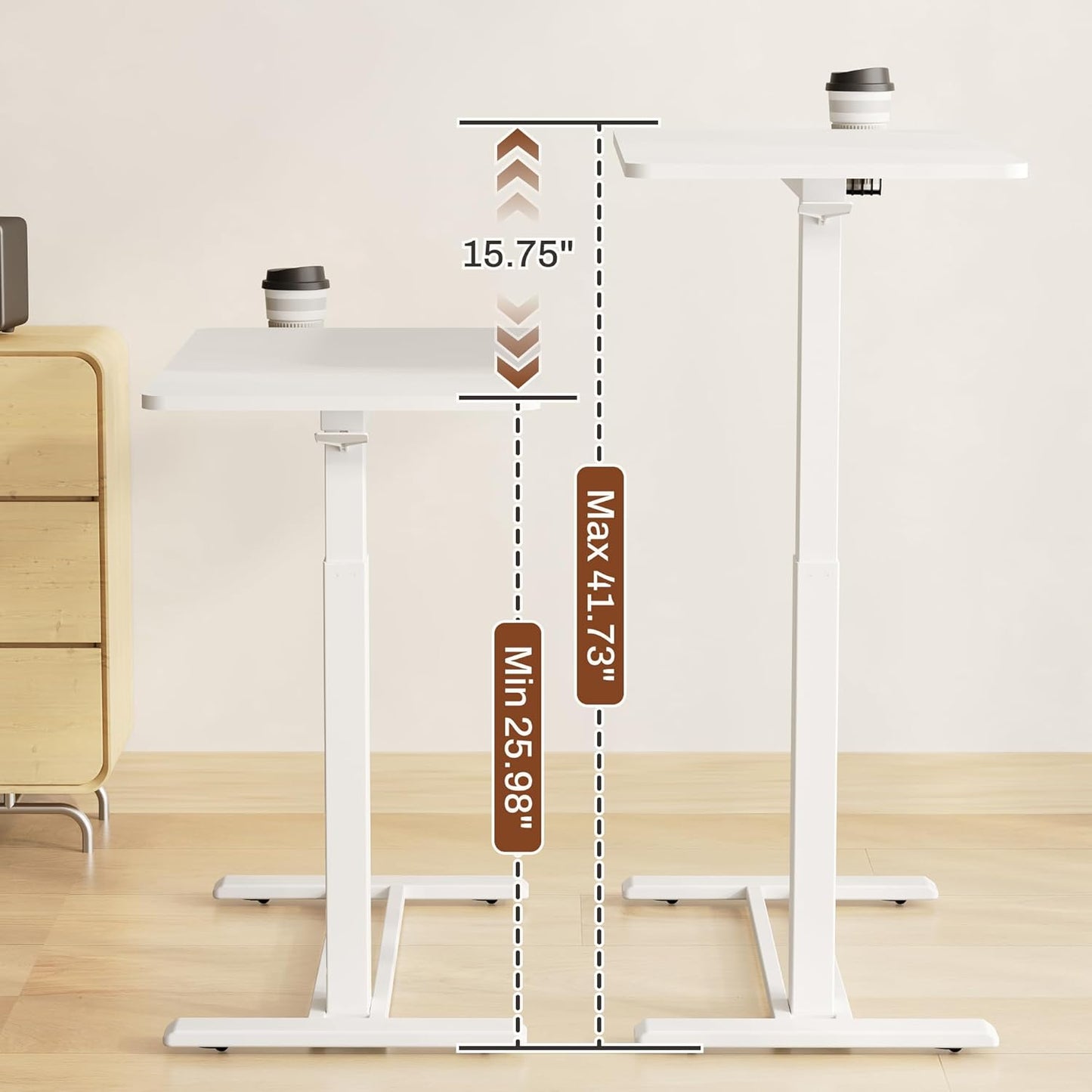 FLEXISPOT Mobile Standing Desk with Wheels Pneumatic Laptop Desk Rolling Computer Cart Movable Height Adjustable Small Sit Stand Desk Computer Workstations Home Use（27.6" W x 15.7" D,White