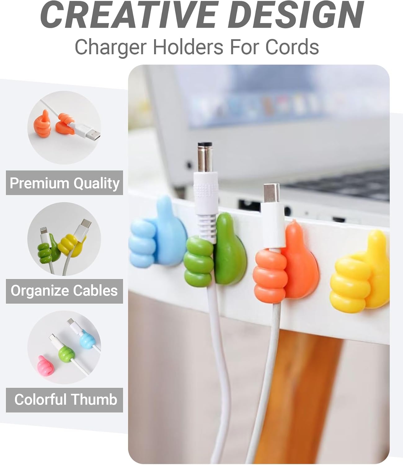 27 Pack Creative Silicone Thumb Wall Hook - Multifunction Adhesive Cable Clip - Self Adhesive Hooks for Cable Organization - Self Adhesive Thumb Cable Organizer Clips Key Hanger, 9 Colors